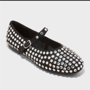 A New Day Issa Black Rhinestone Mary Jane Ballet Flats 9 1/2